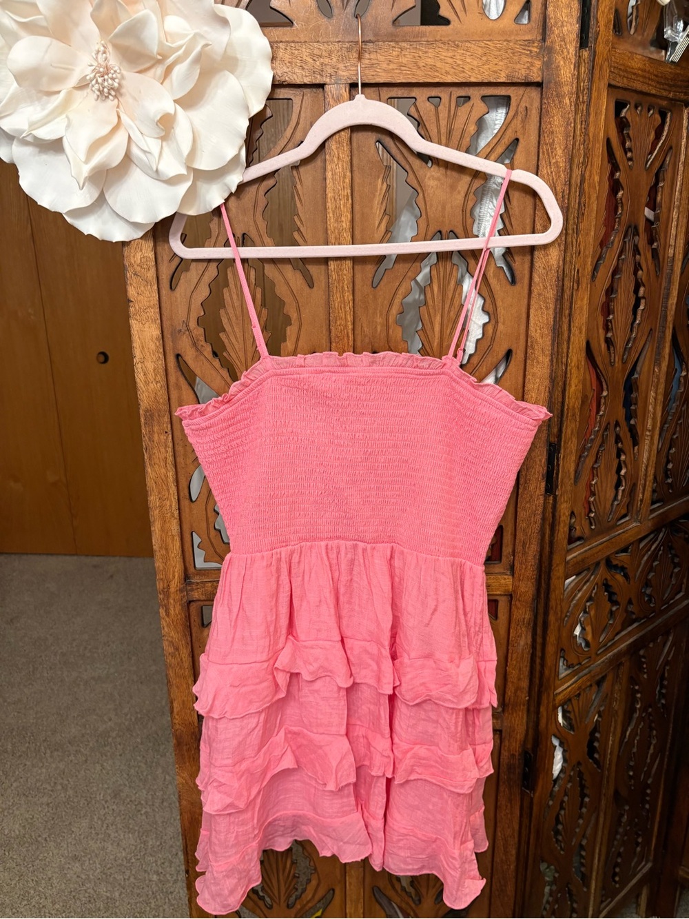 Trixxi Pink Smocked Ruffle Tiered Mini Dress